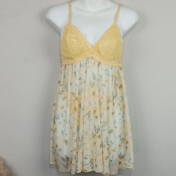 Women's Butter Yellow Lace Floral Babydoll Lingerie Set sz XL - Picture 1 of 11